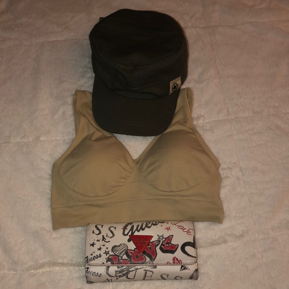 GUESS wallet/Army green cap/Tan sports bra bundle